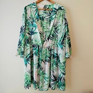 Lane Bryant Lightweight Chiffon Kimono sleeve leaf print top